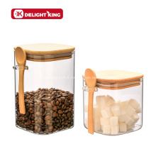 Pot de stockage d&#39;épices en verre écologique avec cuillère en bambou